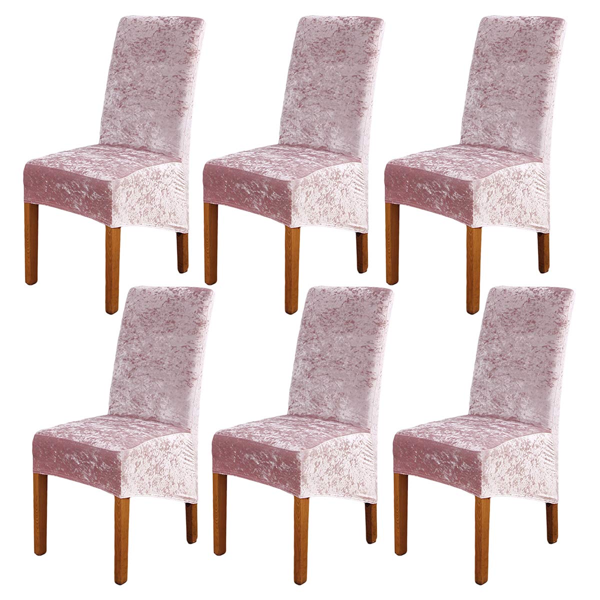 ele ELEOPTION Crushed Velvet Stretchable Elastic Chair Covers for Dining Room Wedding Banquet Party Decoration, XL High Back Chair Protector Slipcover (Pink, Pack of 6)