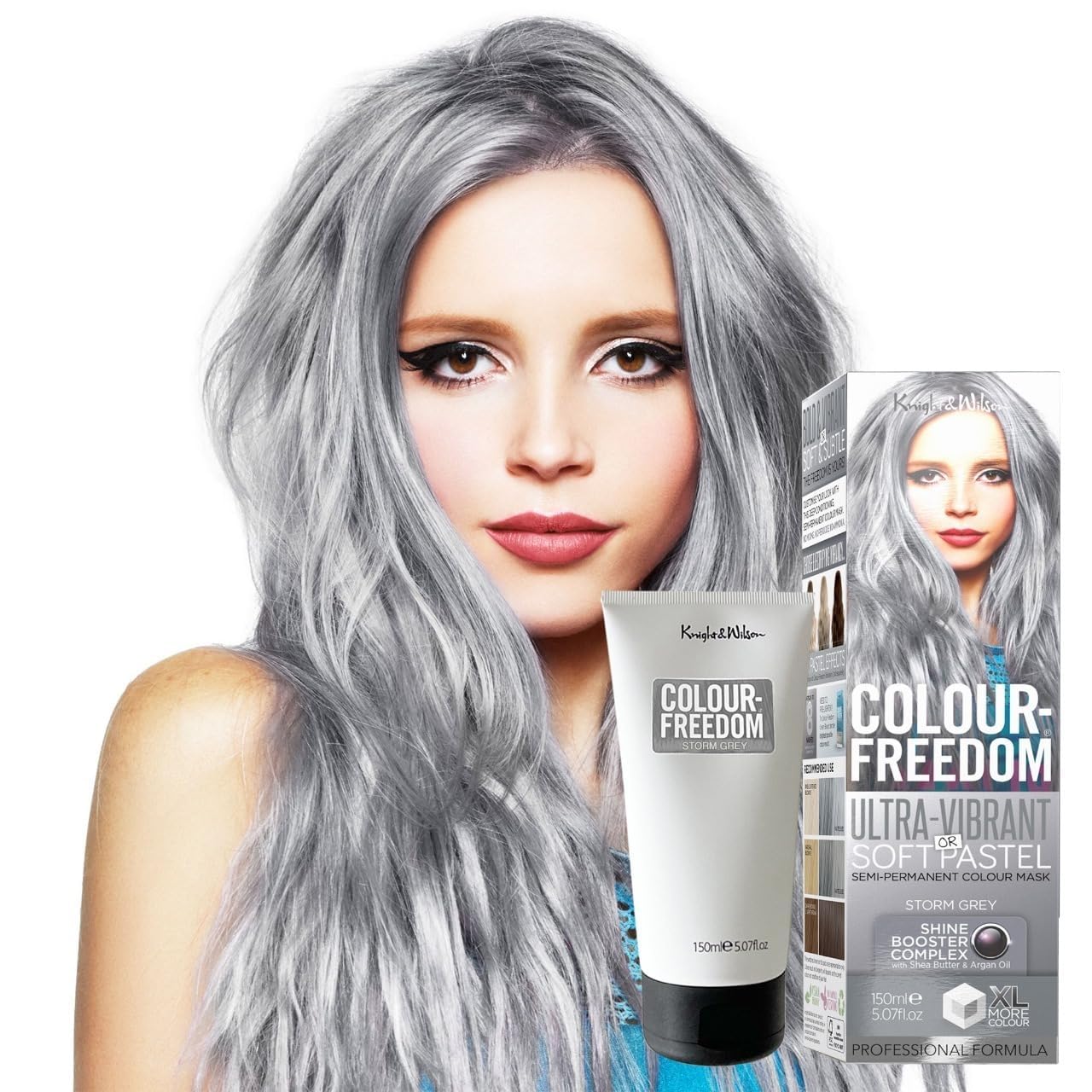Knight & Wilson Colour-Freedom Storm Grey Semi-Permanent Hair Colour - Ultra-Vibrant Vegan Friendly Colour Mask with Shine Booster Complex - Ammonia Free Colour Lasts Up To 6-10 Washes, 150 ml