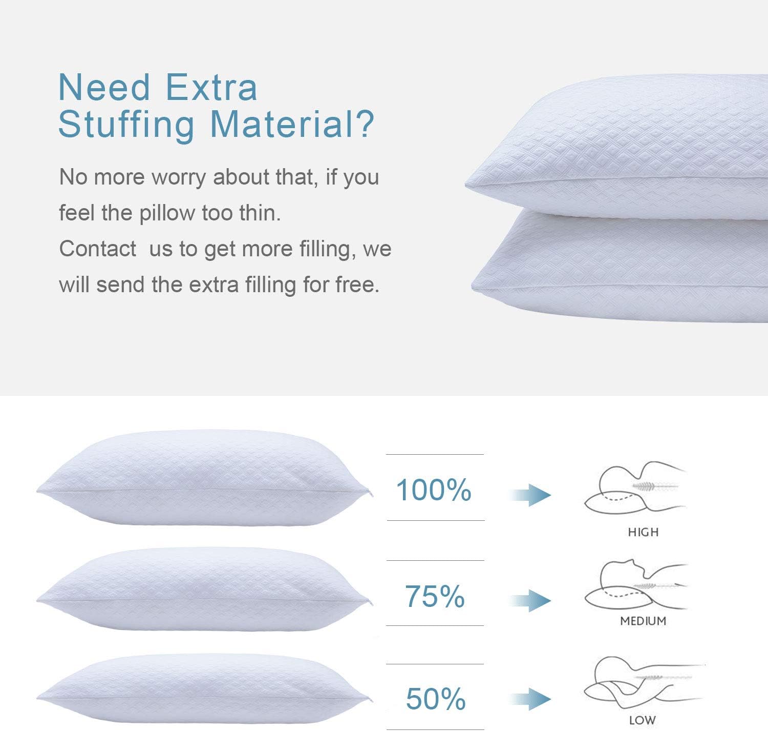 Dreaming Wapiti Pillows for Sleeping, 2 Pack Shredded Memory Foam with Machine Washable Bamboo Cover, Adjustable Loft-Stomach Side Back Sleeper (Queen), (2-Pack), White: Home & Kitchen