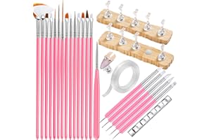 ESUOHYM Nail Stand For Press On With Nail Art Brushes Nail Holder For Painting Practice Display Presson Nails Nail Art tools Set with Nail Dotting 3D Sculpting tools, Practice Kit Tech