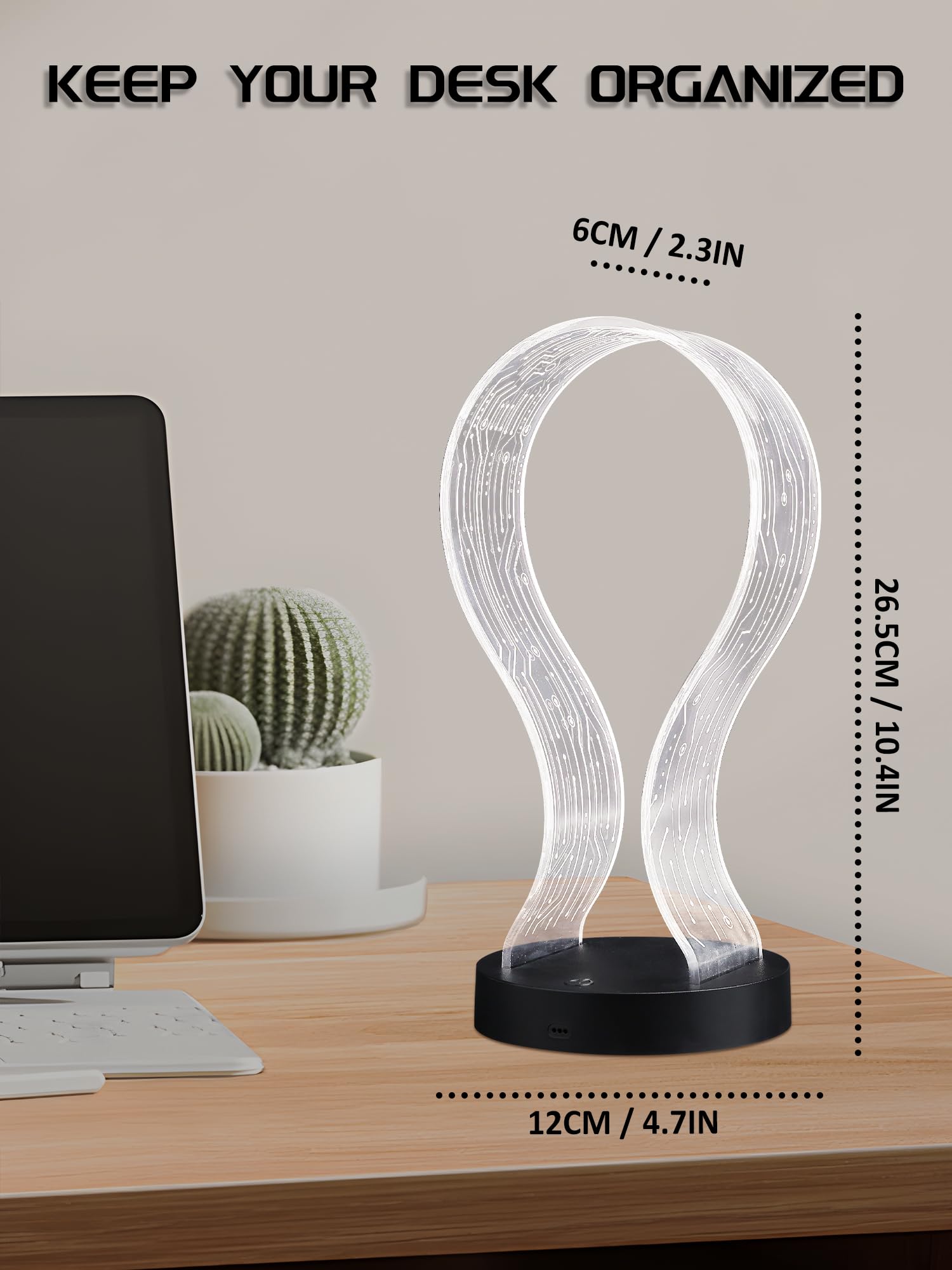 CoolGift Mart Beleuchteter Kopfhörerständer mit 16 Farbe Lichter, PCB-Muster Acryl Kopfhörer Stand mit 1 USB und 1 Typ-C Ladeanschlüsse, Geschenke für Gamer Männer und Musikliebhaber 2
