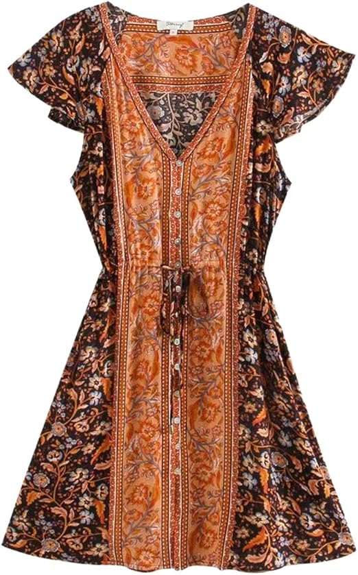 DRESSES Vintage Chic Hippie Women Floral Print Deep VNeck Bohemian