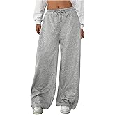 WDIRARA Women's Plus Size Baggy Sweatpants Drawstring Waist Wide Leg Athletic Track Pants