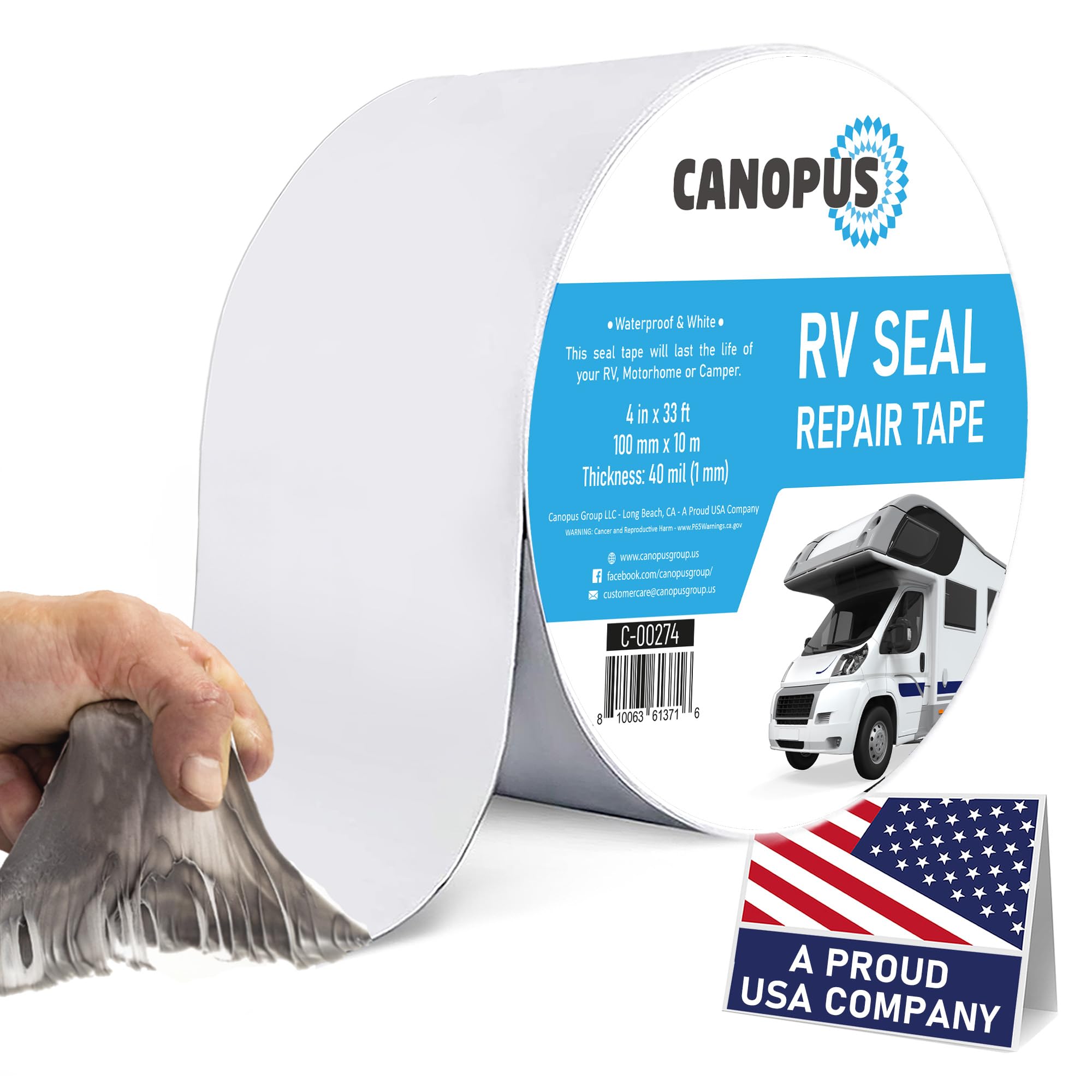 CANOPUS RV Sealant Tape 10cm x 10m White Butyl, Heavy Duty Caravan Seal and Repair Tape, for RV Motorhome Camper Van