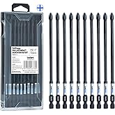 toolant 6 Inch Long Phillips Bit#2 Magnetic Anti Slip Impact Screwdriver Bits Set,10pcs Insert S2 Steel PH2 Driver Dit Set wi