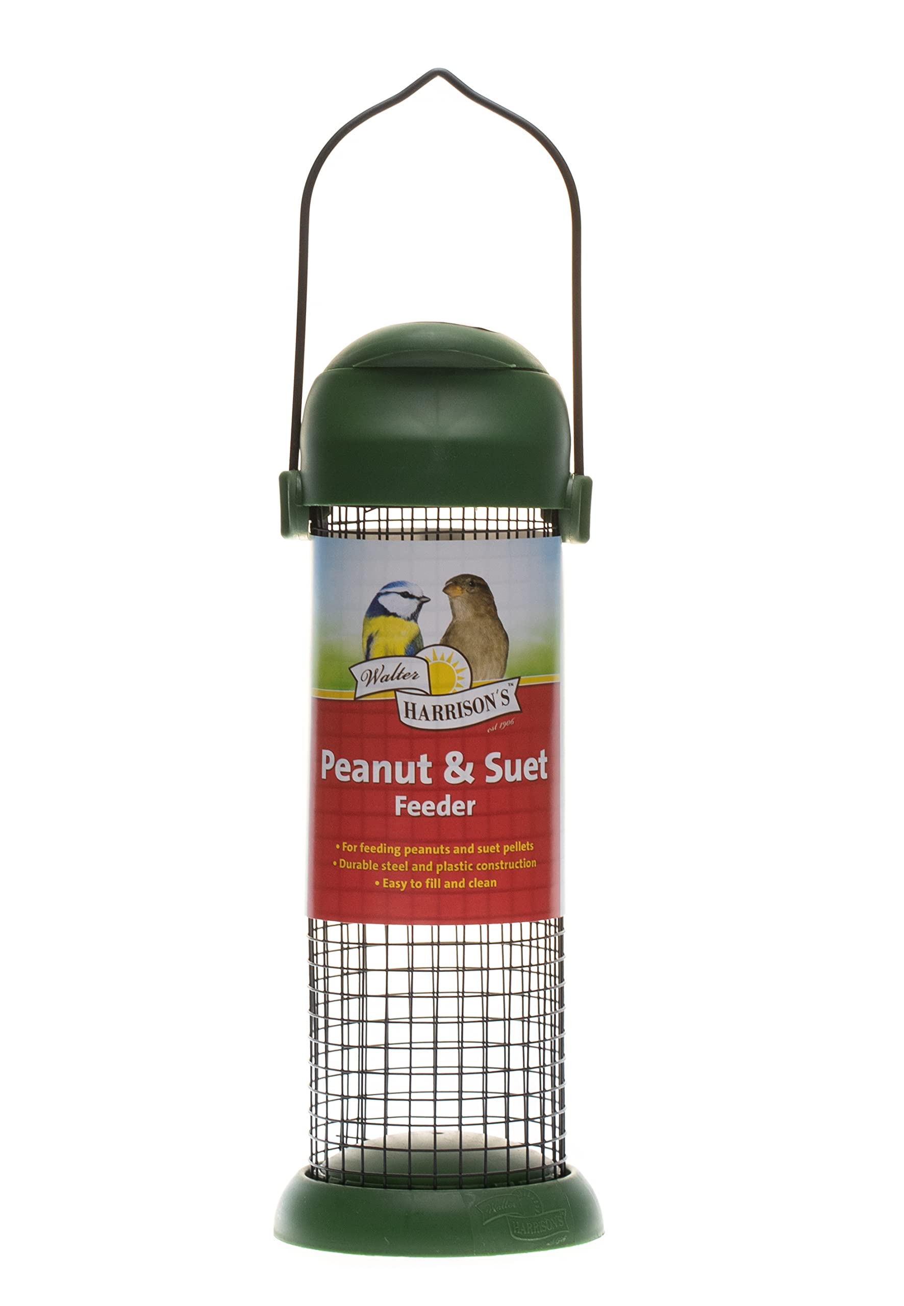 Walter Harrison's Wild Bird Flip Top Green Hanging Peanut Feeder,Black Green, Small - 22 cm