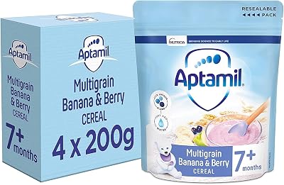 Aptamil Multigrain Banana & Berry Porridge Cereal 7+ Months 200 g (Pack of 4)