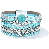 Long tiantian Boho Leather Wrap Bracelets Gifts Trendy Stuff Layered Bangles Bracelets for Women Modern Stackable Infinity Bracelets Bohemian Jewelry Gifts for Women Birthday Christmas Gifts Stocking Stuffers