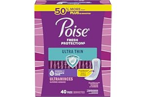 Poise Ultra Thin Incontinence Pads & Postpartum Incontinence Pads, 6 Drop Ultimate Absorbency, Long Length, 40 Count