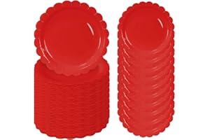 FALIZIFU 50 Pcs Red Scalloped Paper Plates 7 Inch Disposable Red Scalloped Dinner Plates for Wedding Baby Shower Birthday Party Supplies Disposable Dessert Plate
