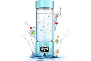 ASGOOL Hydrogen Water Bottle - Portable, Rechargeable, LED Timer, Aluminum and Glass, 5000 PPB Hydrogen in 10 Minutes, 340ml Capacity, for Husband, Friend & Family, for Travel, Office(Cyan-Blue)