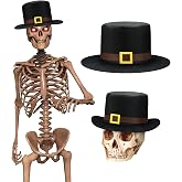 Geyoga 12 ft Skeleton Pilgrim Hat Thanksgiving Halloween Outdoor Decor | Golden Buckle Design for Giant Frame, Costume Accessory, Garden Lawn Yard Outdoor Decoration, Fits 12 Foot Props