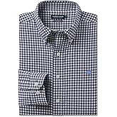 Southern Marsh Men's Brentwood Gingham Performance Dress Shirts, Long Sleeve Shirt, Navy, Medium