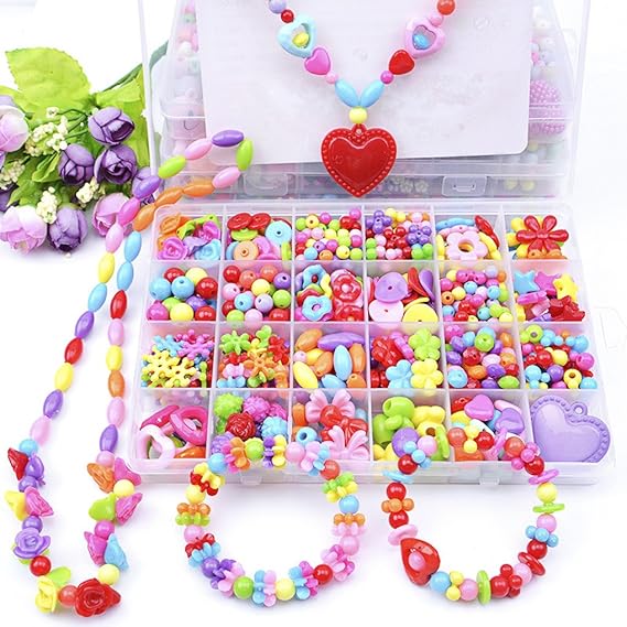 JIAHG 500 PCS Stringing Perlen Spielzeug Kinder Bunte Perlen Set Pädagogisches Spielzeug DIY Perlenschmuck für Mädchen zum Ba