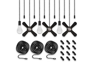 ELFCAB 6 Combo Ceiling Fan Pull Chain Set Including diameter 3mm Beaded Ball Fan Pull Chain Pendant Extra 12Pcs Pull Loop Connectors 3Pcs 36inches Extension Chains(Matte Black)