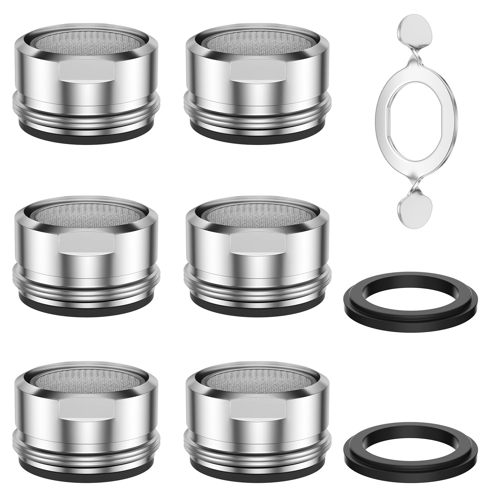 Vinabo Rompigetto Rubinetto 6pcs, M24 Bathroom Aerator, Kitchen, Airator, Water Filter Stainless Steel Faucet with ABS Aircraft + 8 Seals and 1 Chrome Wrench, Silver
