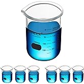 Maccx 8.5oz(250ml) Sturdy Glass Beaker, Heavy-Duty Lab Beaker Set, 3.3 Borosilicate Griffin Low Form with Printed Graduation, Pack of 6, BKL250-006