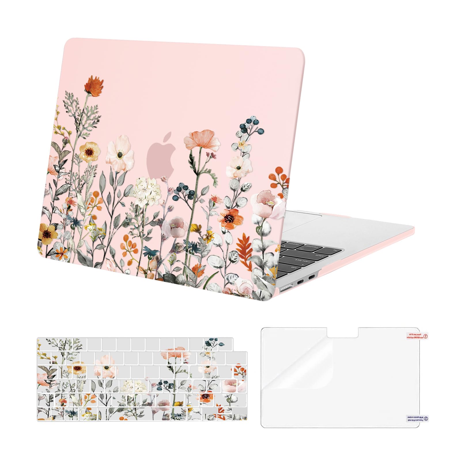 MOSISO Compatible with MacBook Air 13 inch Case M5 M4 M3 M2 2026-2022 A3449 A3240 A3113 A2681, Garden Flowers Hard Shell Cover for MacBook Air 13.6 inch Case &KeyboardSkin&ScreenFilm, Pink — image 1