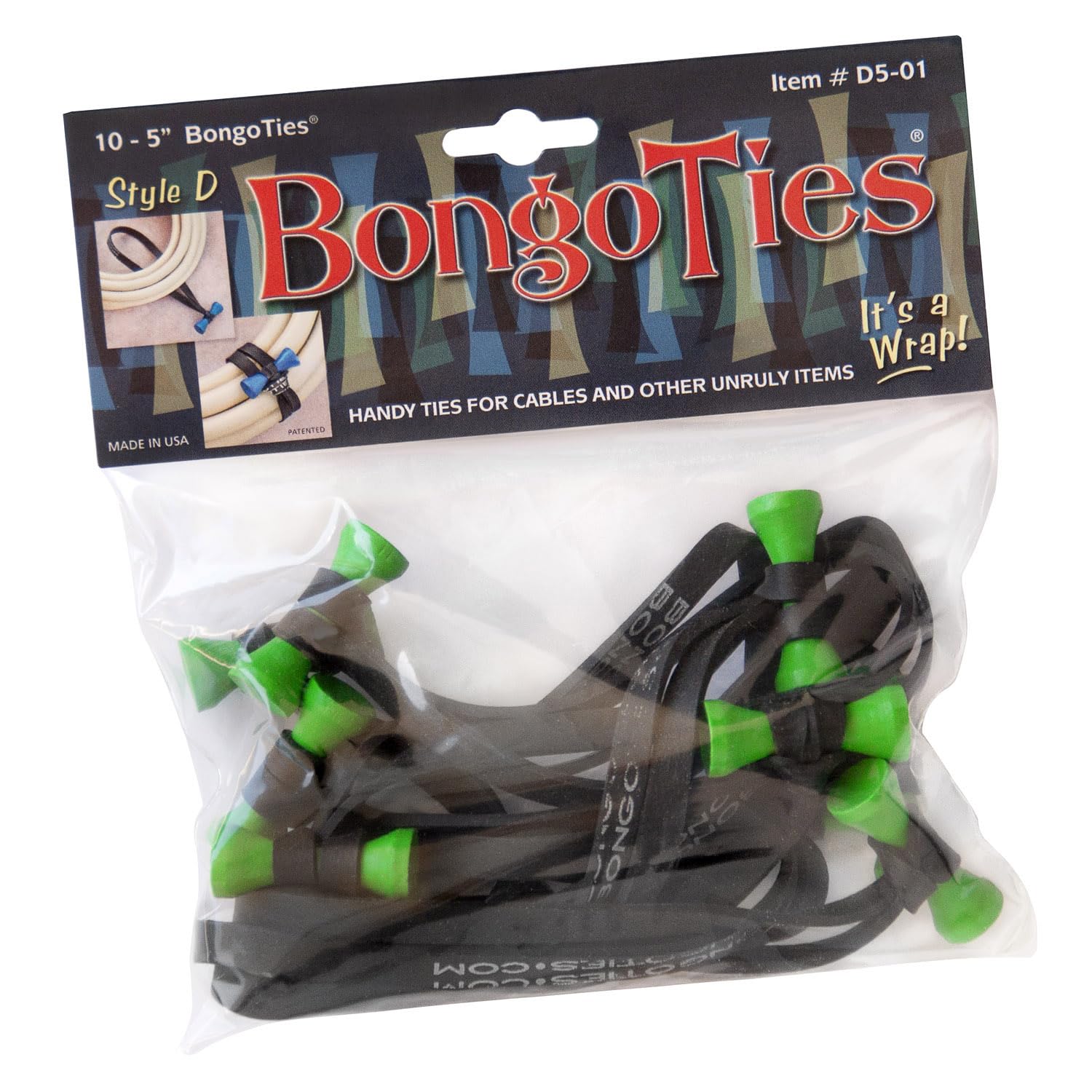 D501G Style D Tree Frog Green Tip Bongo Ties (5") (Pack of 10)