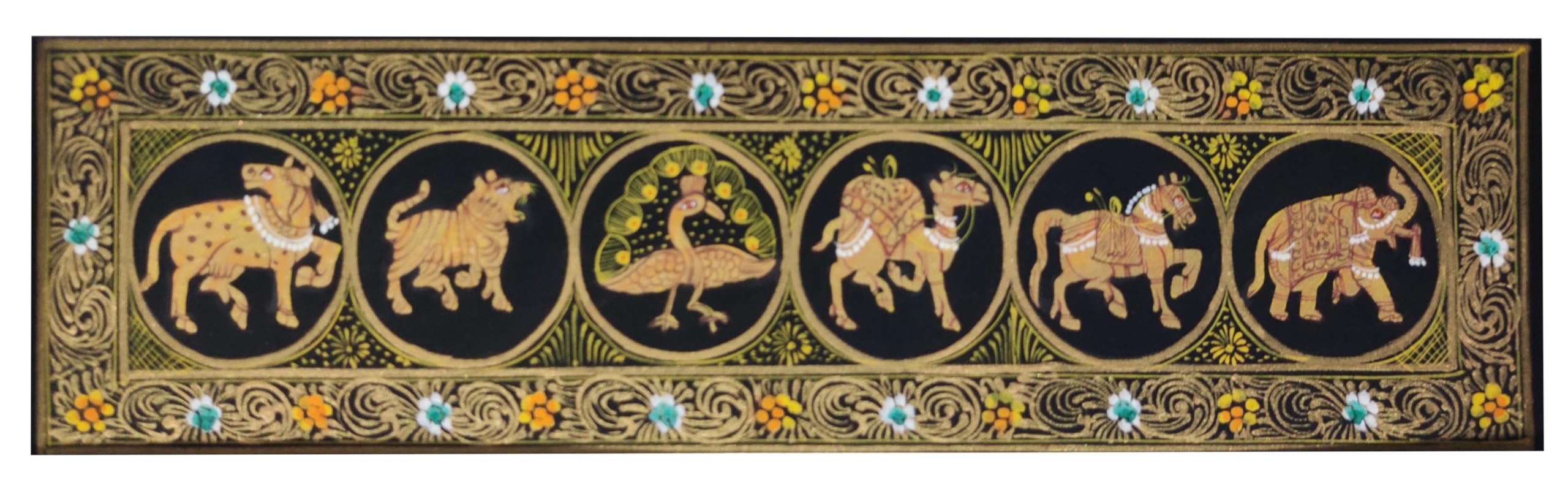 Purpledip Silk Cloth Painting Jungle Parade: Collectible Indian Miniature Art Unframed Wall Hanging (12479E)