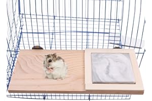ROZKITCH Hamster Wood Platform with Cooling Ceramics Board in Summer, Bird Cage Perch for Chinchilla Bunny, Parrot Wooden Stand Shelf Board, Natural Pedal Springboard Toy for Small Animal House Hutch