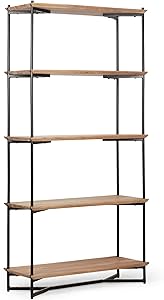 Christopher Knight Home Stanley Handcrafted Modern Industrial 5 Shelf Acacia Wood Etagere Bookcase, Natural, Black