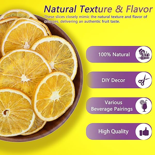 DRIED ORANGE SLICES, 150G/5.29OZ DEHYDRATED ORANGE SLICES, DEHYDRATED FRUIT, DRY ORANGE SLICES FOR COCKTAILS, DESSERTS, CAKES, WREATHS