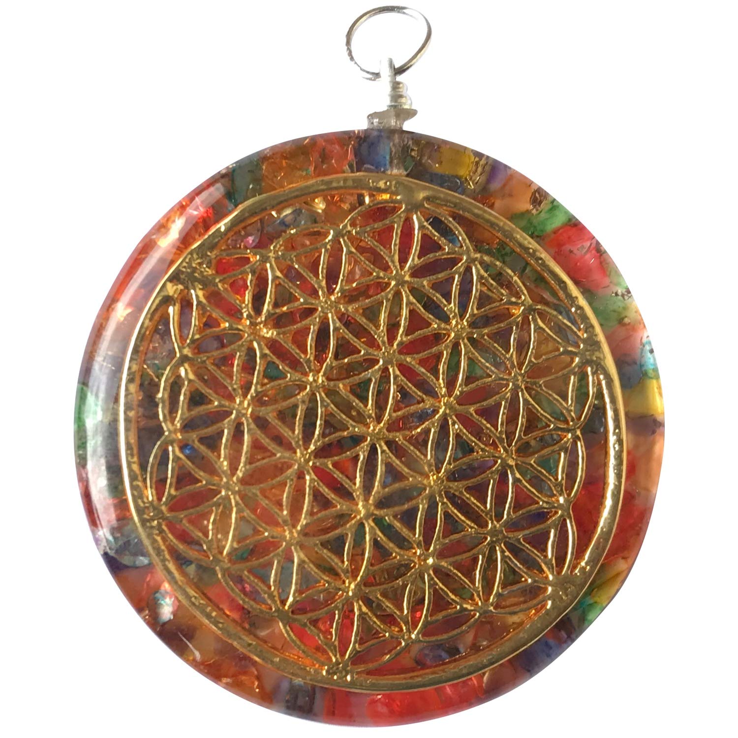 CHONIT Orgonite Pendant, Crystal Necklace with Flower of Life Symbol and Collar and Bag, Protective Pendant, Reiki Pendant, Large Crystal Stone Woman and Man, Normal, Gemstone, Orgonite