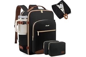 LOVEVOOK 40L Large Travel Backpack for Women Men, 17 Inch Carry on Backpack for Traveling on Airplane, Personal Item Bag Airline Approved, Business Causal Weekender Backpack, Black-Brown