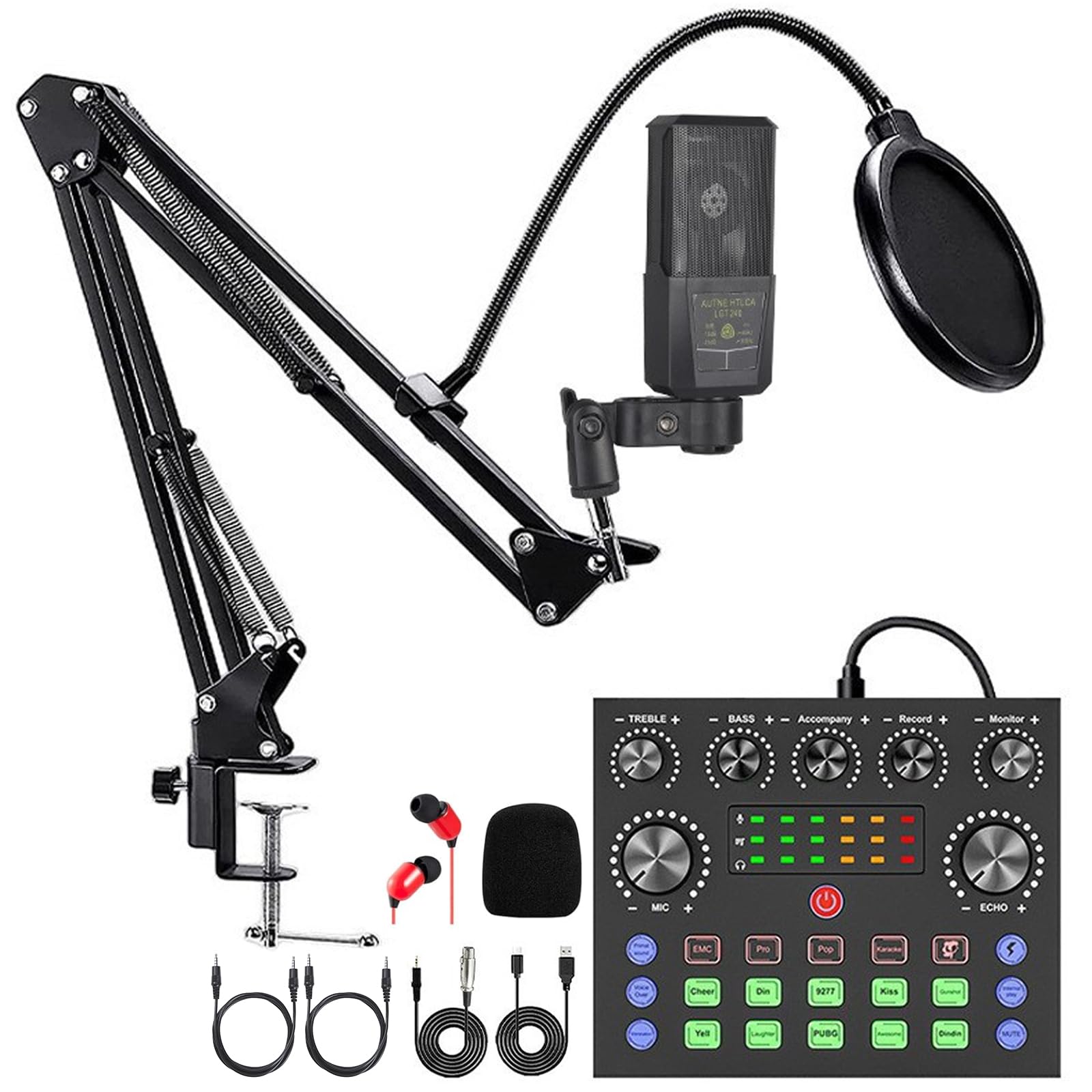 KoolMika Podcast Equipment Bundle, Audio Interface with DJ Mixer and Studio Broadcast Microphone, Perfect for Recording, Live Streaming,Gaming,Compatible with PC,Smartphone,Play Station
