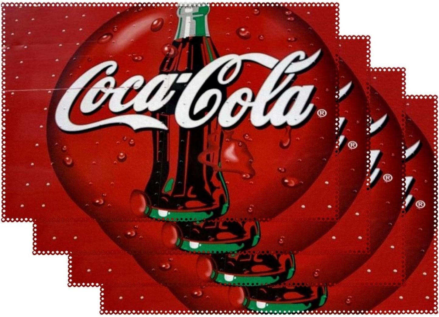 Coca-Cola Set of 4 Rectangle Placemats Heat-Resistant Table Mats Washable Polyester Place Mats for Kitchen Dining Decor