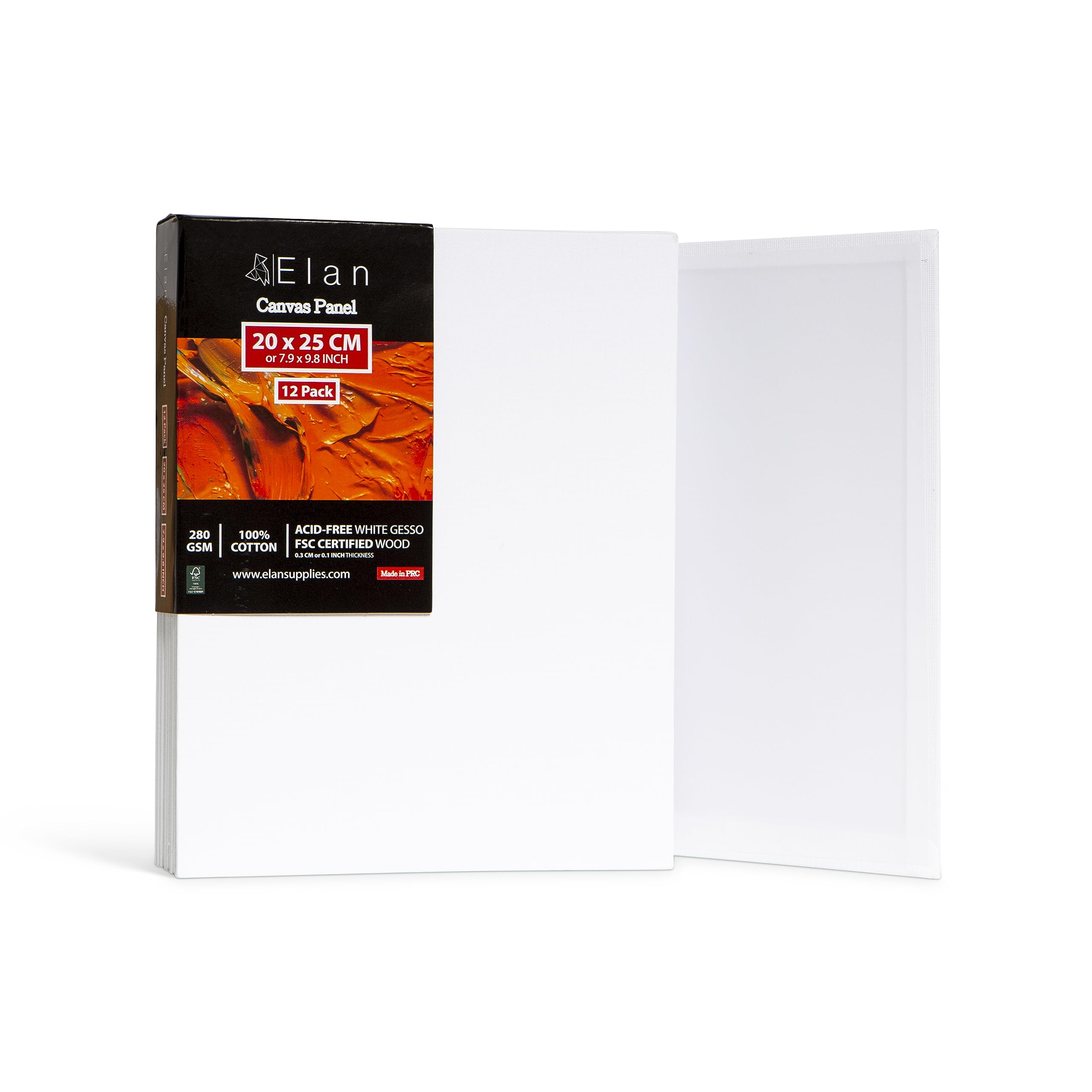 Elan Cotton Canvas Panels for Painting 20x25 CM, 12-Pack Art Canvases for Painting, Triple Primed Blank Canvases for Art, 20x25 Canvas Boards