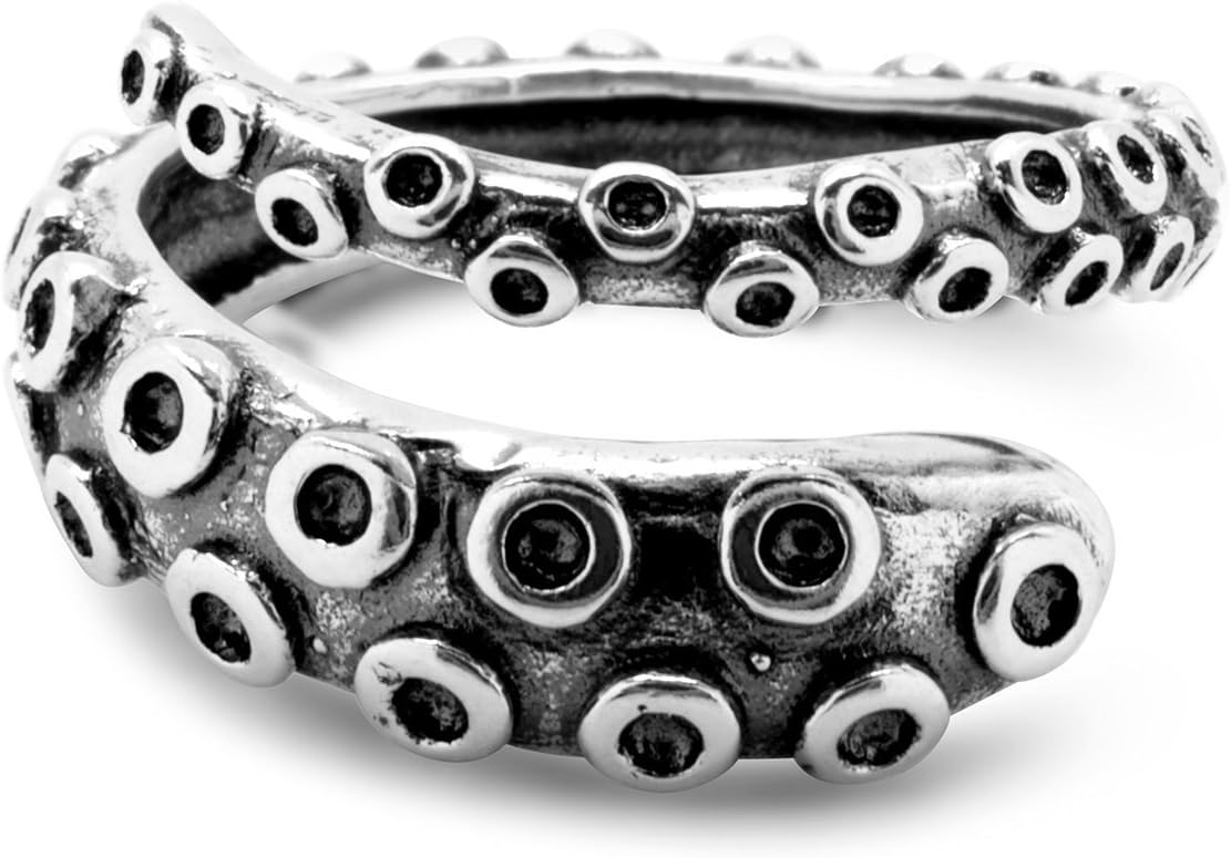 Serebra Jewelry Octopus Tentacle Ring 925 Sterling Silver Size Adjustable | Dark, Antique, Shiny, Gold | Kraken Gothic Vintage Sea Ocean