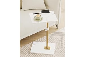 Masupu Sofa Arm Tray Table - 360° Swivel Height Adjustable End Table, Small Snack Side Table for Couch, C Shaped Table for Bed, Chair or TV Tray Table(Marble White and Gold)