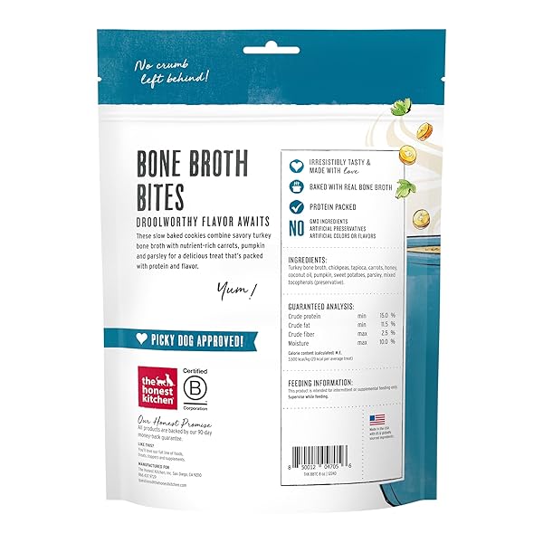 THE HONEST KITCHEN HUMAN GRADE DOG TREATS BONE BROTH BITES: ROASTED WITH TURKEY BONE BROTH & PUMPKIN, 8 OZ BAG