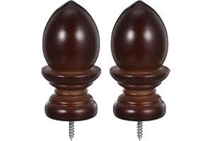 Toyvian 2pcs Coffee Wood Curtain Rod Finials 28mm Round Decorative Wooden Curtain Rod Ends for Living Room