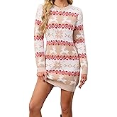 SunnyMelody Womens Ugly Christmas Sweater Dress Winter 2025 Reindeer Snowflake Knit Crew Neck Long Sleeve Midi Dresses