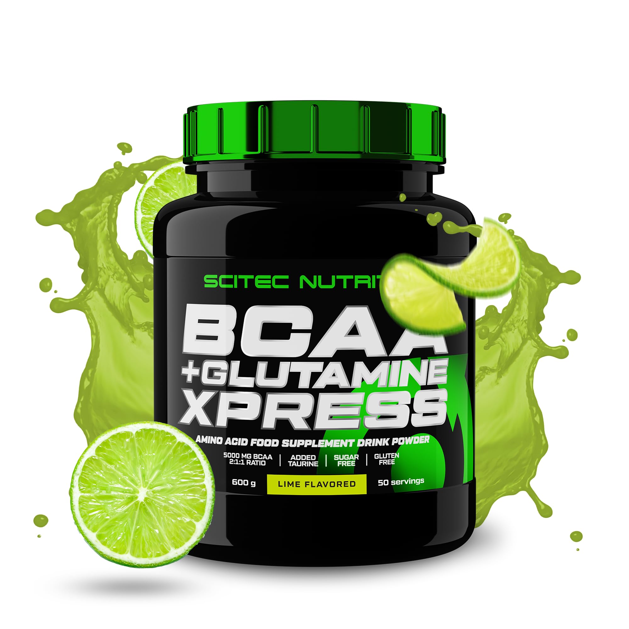 Scitec Nutrition BCAA + Glutamine Xpress – Essential Amino Acid Blend – with 5g 2:1:1 BCAAs – 5g Glutamine – Fortified with Taurine, 600 g, Lime