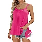 V FOR CITY Women Built-in Bra Camisole Adjustable Strap Tank Top Summer Loose Fit Cami Shirts S-3XL