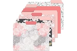 Current Charcoal & Coral File Folders Value Pack - Bulk Set of 24, 6 Pretty Decorative Designs, 1/3 Cut Tabs, Heavy-Duty Pape