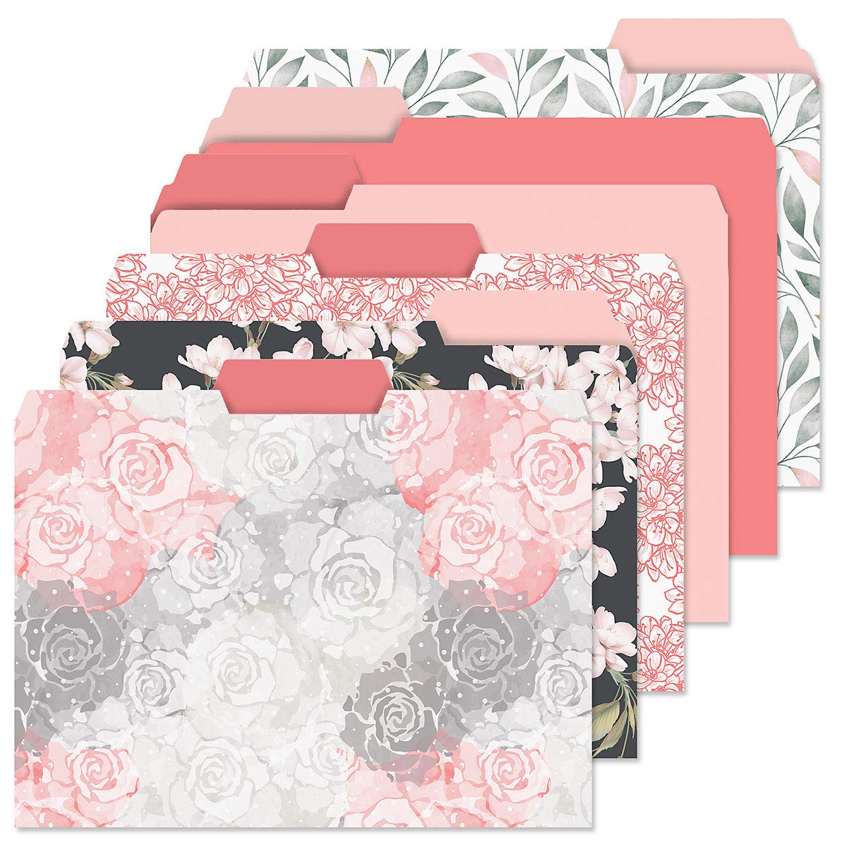 Photo 1 of Current Charcoal & Coral File Folders Value Pack - Bulk Set of 24, 6 Pretty Decorative Designs, 1/3 Cut Tabs, Heavy-Duty Paper Stock, Office Supplies for Home & Work, 9-½” x 11-¾” Letter Size