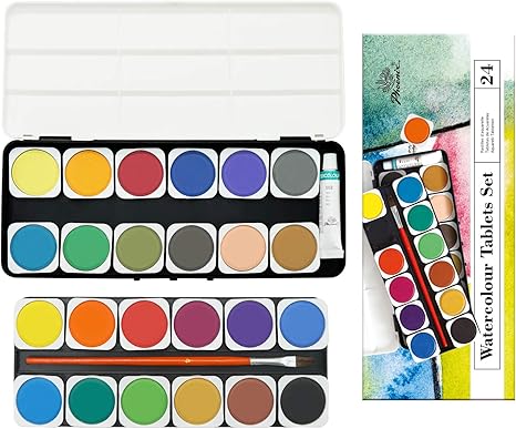 Amazon 法人割引あり 水彩絵の具セット 25色 プラスチックのパレット 水彩絵ブラシ 芸術絵創作 現代水彩絵 風景写真絵画 ポータブル旅行用 子供 学生 初心者適用 絵具 通販