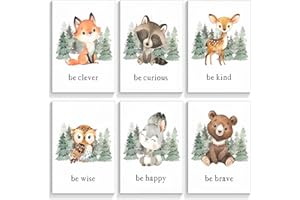 Woodland Animal Nursery Posters Wall Art Decor Set of 6, Inspirational Forest Animals Canvas Print Posters, Motivational Quot