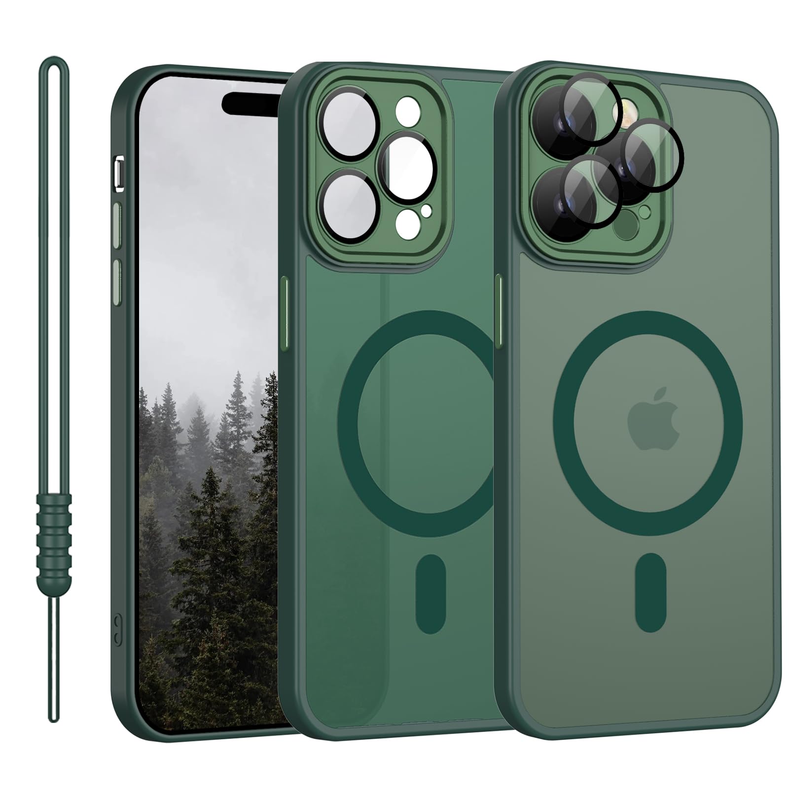 YUANDMI iPhone 15 Pro Max Magnetic Case, Hany Case iPhone 15 Pro Max Magnetic LMatte Touch Camera Protection Scratch-Resistant Anti-Yellow Scratch-Resistant Protective Case for iPhone 15 Pro Max Green — image 1