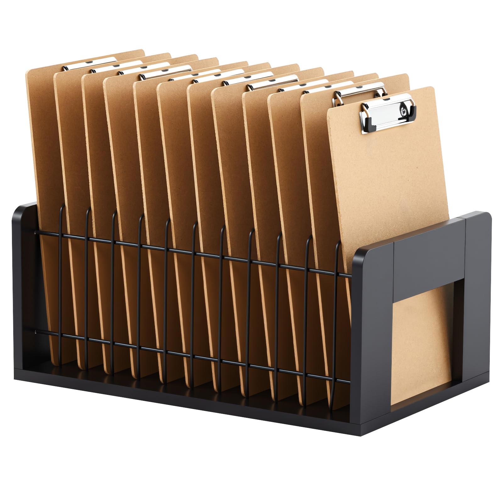 Photo 1 of Geelin 1 Pcs Vertical Clipboard Holder, 12 Slot Wooden and Metal Clipboard Organizer, Desk File Organizer Storage Rack, Storage Stand Rack for Home, Office,No Assembly Required (Black)