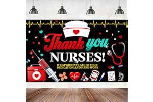 TINEIT Nurses Week Banner Decorations, Thank You Nurses Backdrop for Happy Nurse Week, Nurse Appreciation Week Banner Party Decor 71 x 41 inch (Black)
