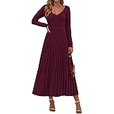 PRETTYGARDEN Women Sweater Dress Fall Fashion 2026 Long Sleeve V Neck Ribbed Knit Pleated A Line Elegant Maxi Winter Dresses