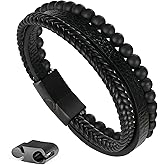 Ailetop Gifts for Men - Mens Bracelet, Braided Leather Beaded Bracelets Mens Jewelry 6mm Tiger Eye Lava Rock Stone Handmade Bracelet With Adjustable Magnetic Clasp