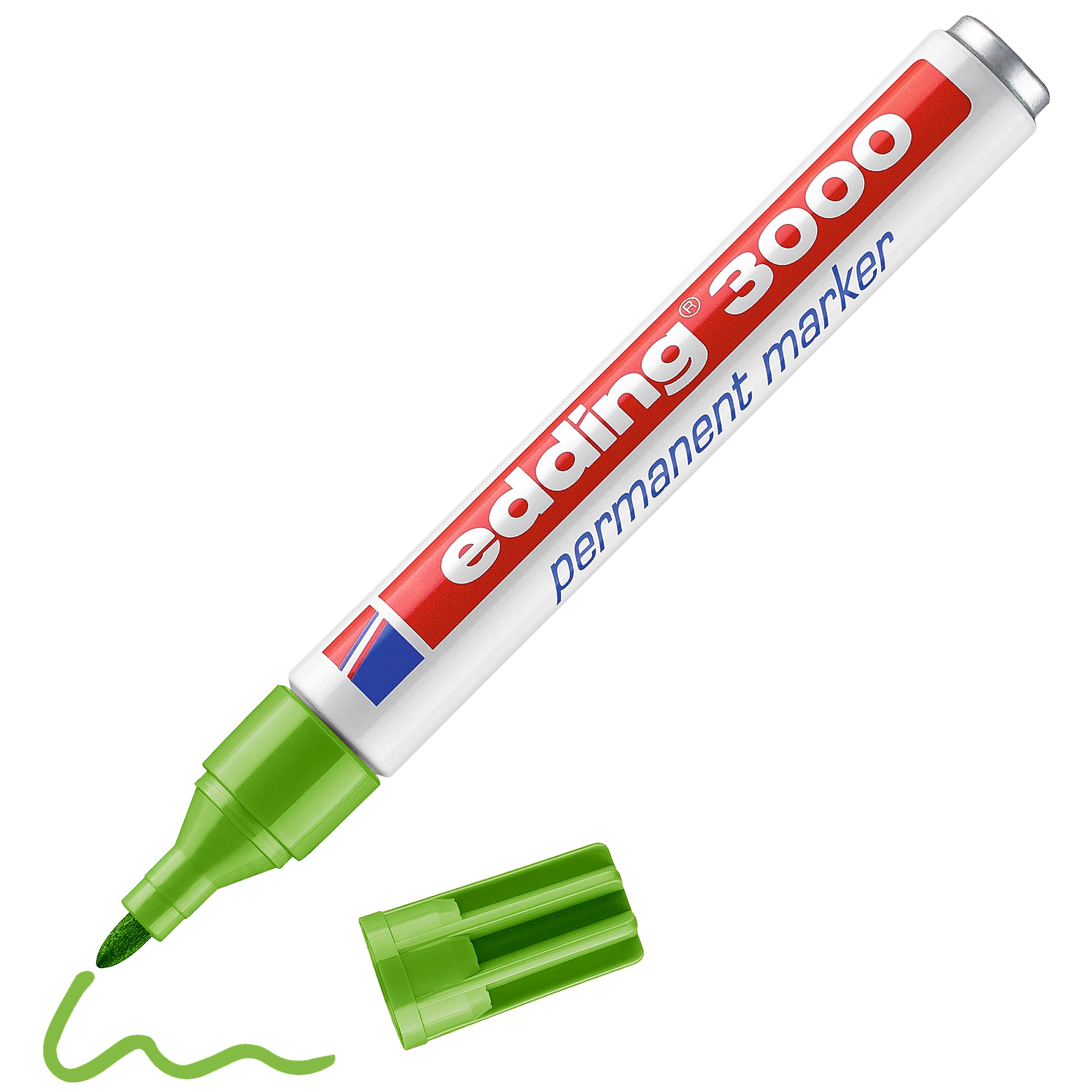 edding 3000 permanent marker - light-green - box of 10 - round tip 1.5-3 mm - quick-drying permanent markers - waterproof, smudge-proof - for cardboard, plastic, wood, metal, fabric - marker pens