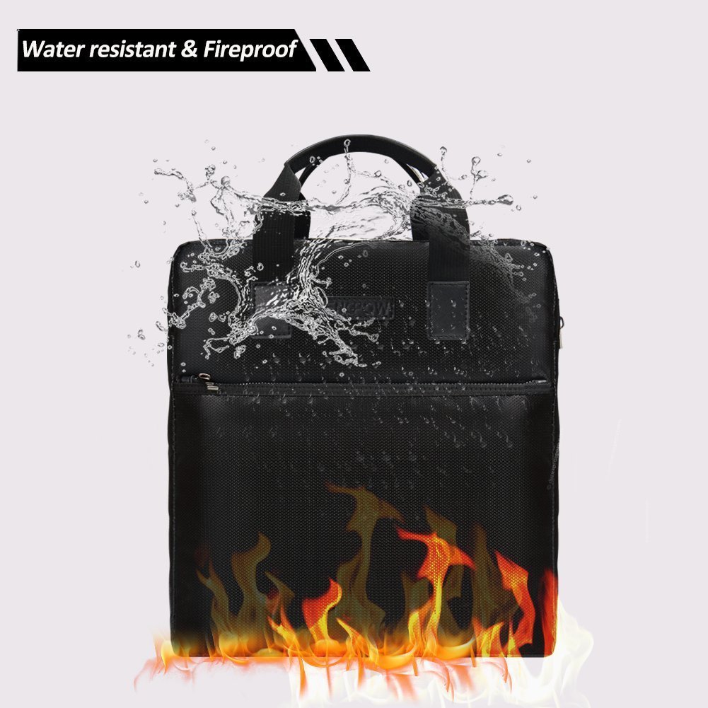 Water Resistant Briefcase Document Bag 15 x 11 x 3 inch NON-ITCHY Silicone Coated Fire Resistant Money Cash Holder Waterproof Safe Storage Handbag for Notebook Computer,Money,Documents,Jewelry Passport and more